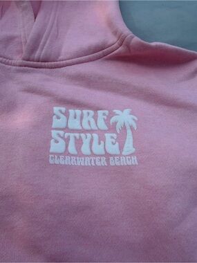 surf style Pink Kids Hoodie with White Palm Logo